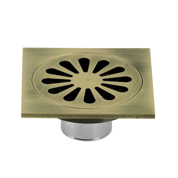 BSF4161AB Watercourse Sunburst 4" Square Grid Shower Drain, Brass